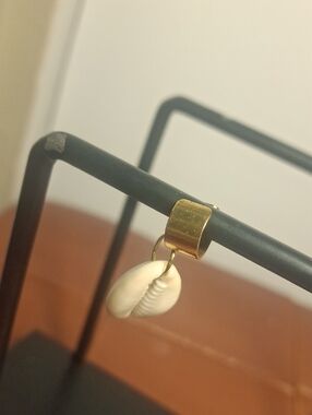 Gold Hoop Earring with White Shell Charm